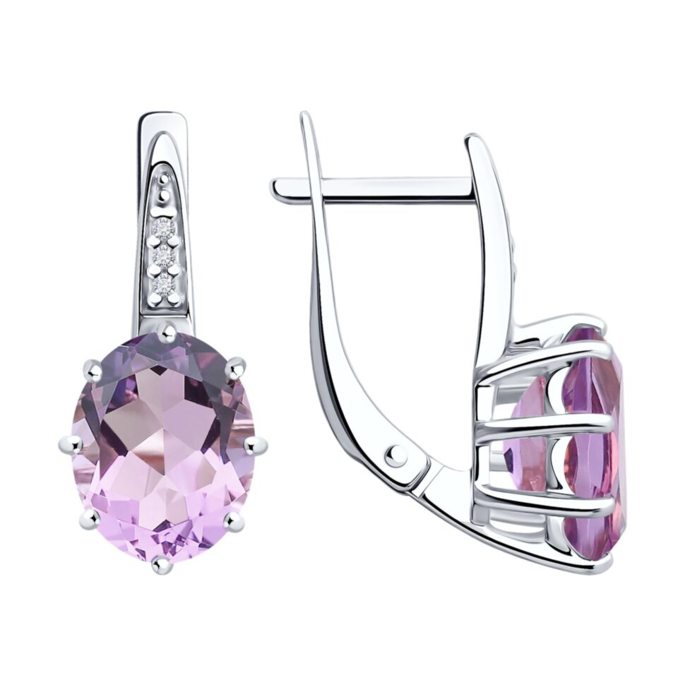 Серебряные серьги с аметистом и фианитами