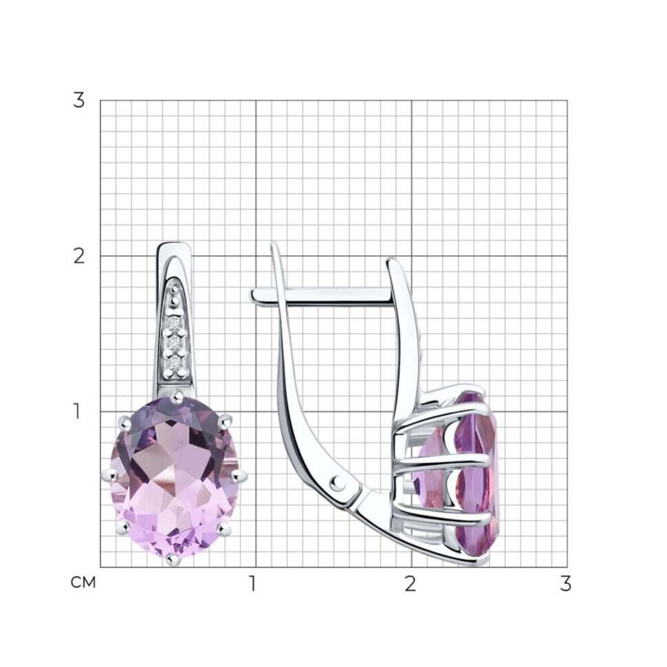 Серебряные серьги с аметистом и фианитами